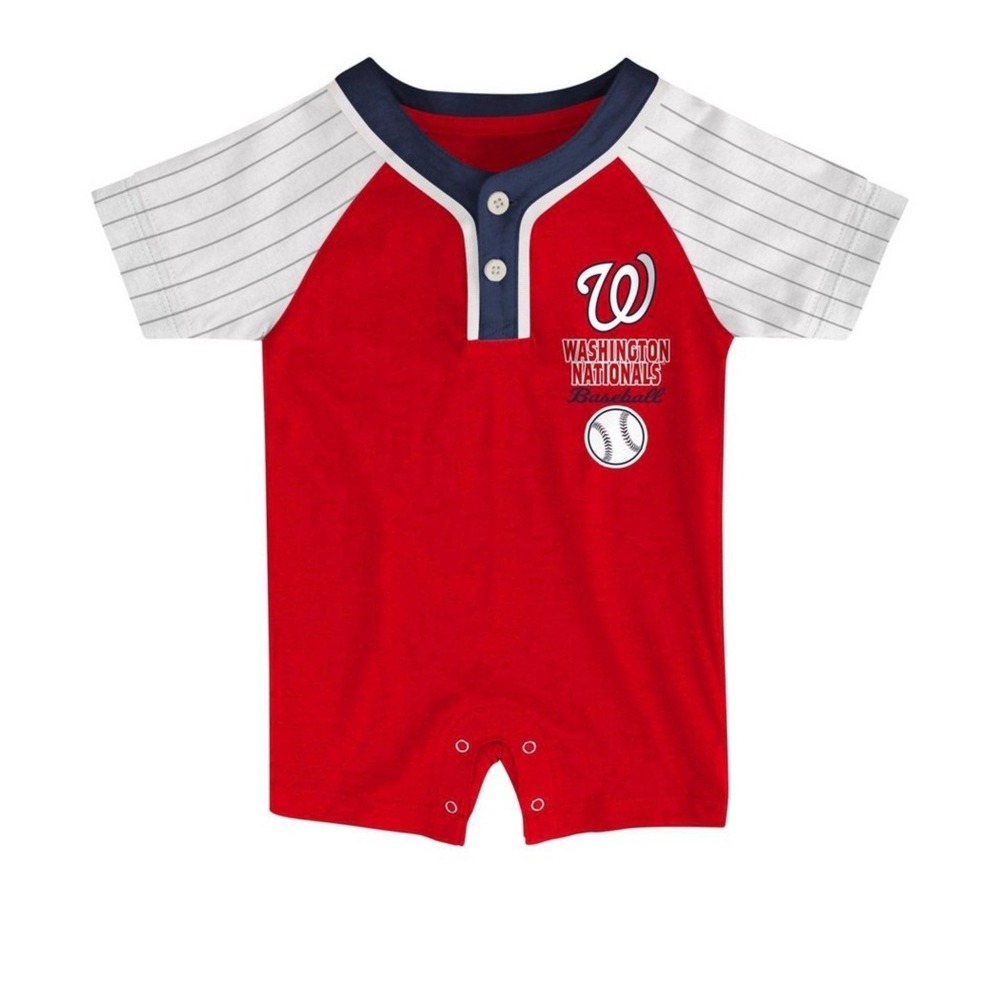 Baby Boys MLB Washington Nationals Infant Romper Red White Pinstripe 3-6M